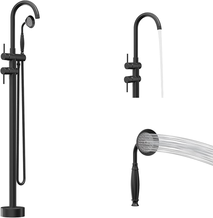 Freestanding Bathtub Faucet, Tub Filler Floor Mount Stand Bathtub Faucet Brass - Image 9