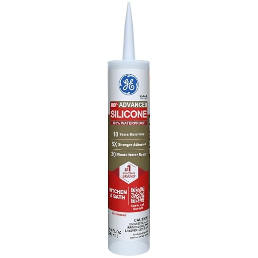 GE Advanced Silicone Caulk for Kitchen & Bathroom, 10 fl oz Cartridge, 1 Pack by GE