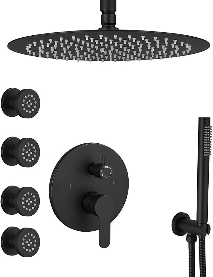 Matte Black Round Shower Faucet Set by Unknown
