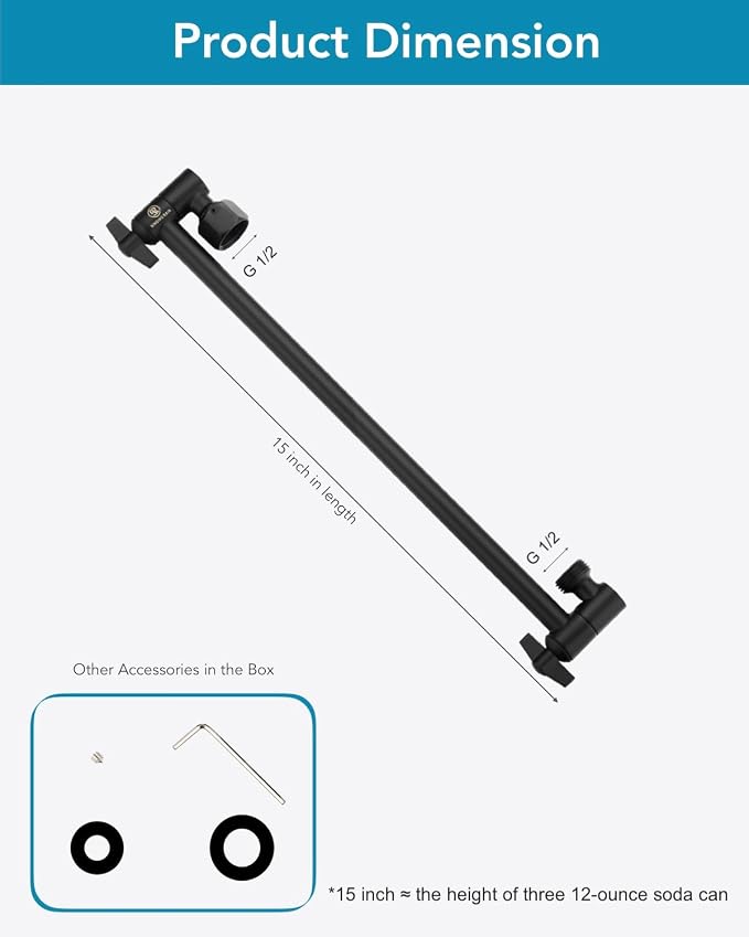15 Inch Extra Long Adjustable Shower Head Extension Arm - Image 5