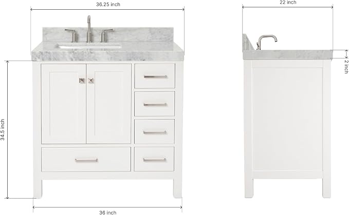 ARIEL Cambridge 36 Inch White Bathroom Vanity - Image 2
