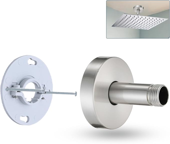 3 Inch Shower Arm with Flange and Stabilizer Bracket, Ceiling Mount Replacement by RAINREVIVE