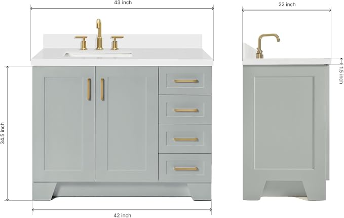 ARIEL Taylor 42 Inch Grey Bathroom Vanity - Image 2