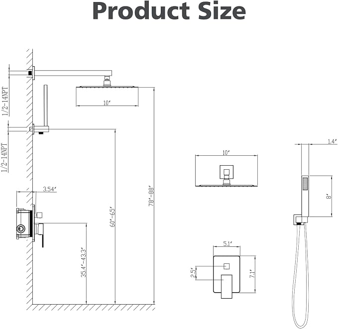 Gabrylly Black Shower System, High-Pressure 10" Stainless Steel Rain Showerhead - Image 7