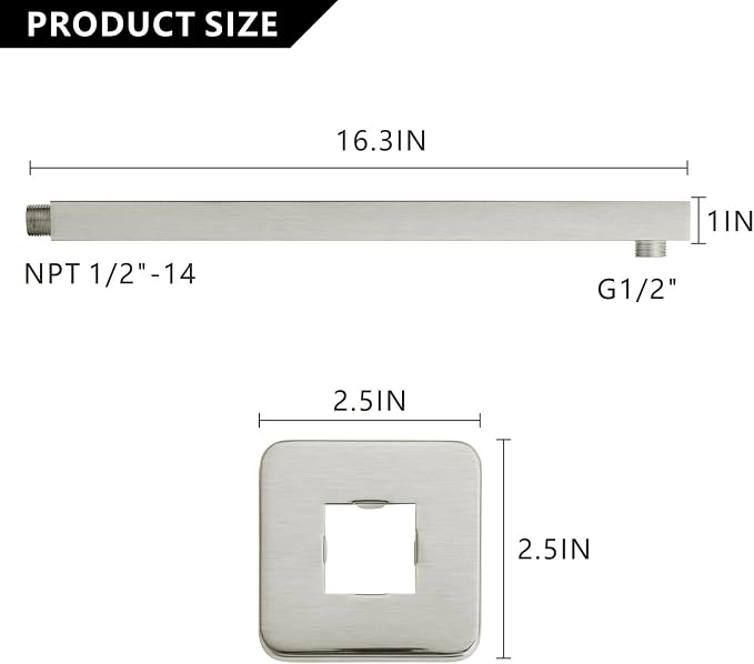 Voolan 16" Square Shower Arm - Image 5