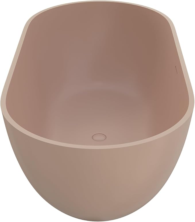 Premium 59" Pink-Sandstone Solid Surface Free Standing Tub, Upgraded Oval Resin - Image 4