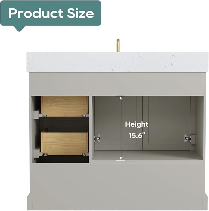 42 Inch Bathroom Vanity with Sink Combo, Solid Wood Frame with Marble Top - Image 8