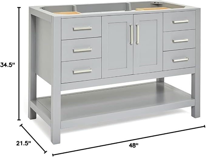 ARIEL 48" Grey Bathroom Vanity Base Cabinet, Center Rectangular Sink, 2 Soft - Image 3