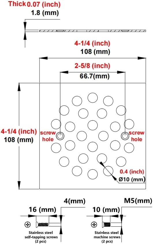 4-1/4 Inch Screw-in Square Floor Drain Cover Replacement Shower Grates - Image 4