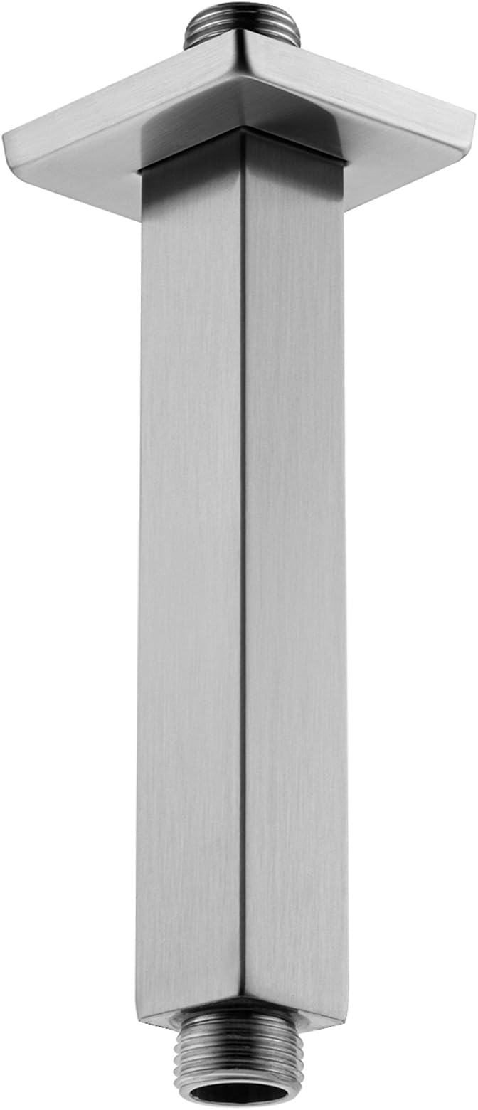 BESTILL 6 Inch Brushed Nickel Ceiling Mount Shower Arm and Flange, Square Rain by BESTILL
