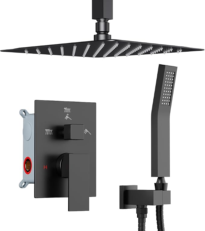 Shower Faucet Set Matte Black Shower System, Starbath 10" Rain Shower Head and by STARBATH