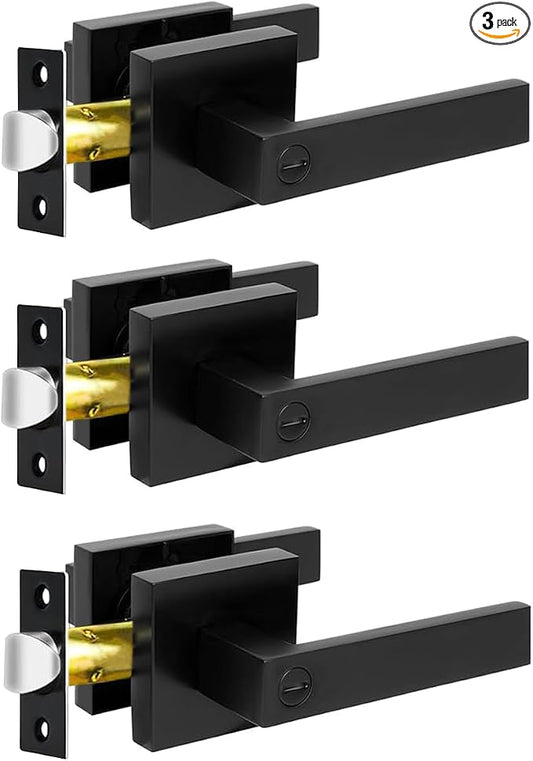 KAMOTA Privacy Door Levers, 3 Pack Matte Black Door Handles Bed and Bath Door by KAMOTA
