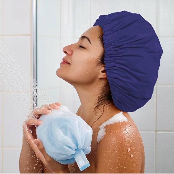 Reusable Shower Cap for Women, Large Waterproof Shower Essentials Bonnet - Image 4