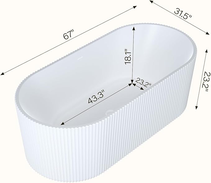 67" Free Standing Tub, Acrylic Soaking Bathtub, Stand Alone Freestanding Tub - Image 6