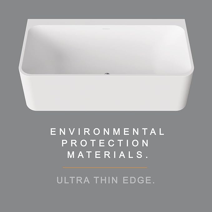Cpingao 67" Stone Resin Freestanding Bathtub, Rectangular Shape Freestanding - Image 4