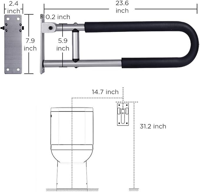 Handicap Grab Bars Rails 23.6 Inch Toilet Handrails Bathroom Safety Bar Hand - Image 2
