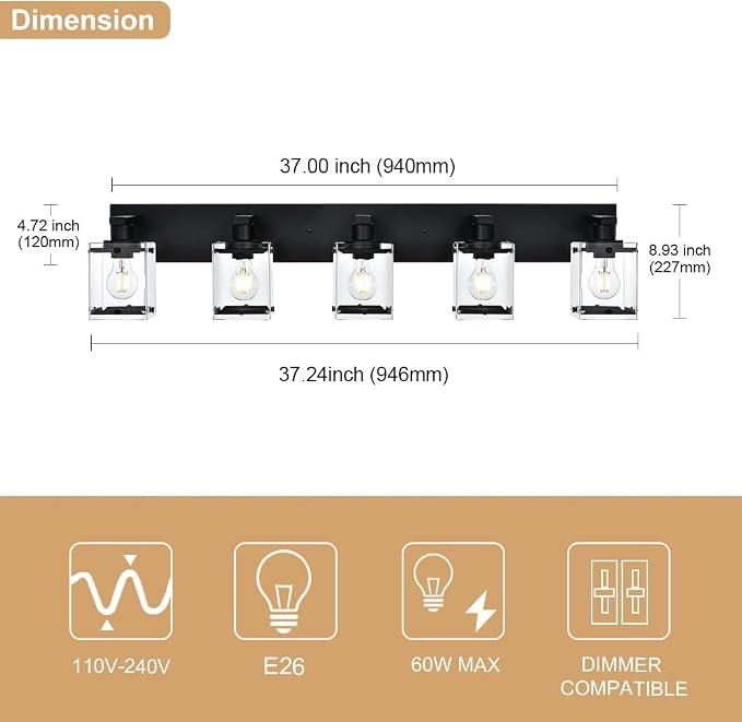 5-Light Modern Vanity Lighting, E26 Bulb Base - Image 6
