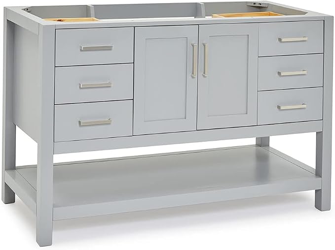ARIEL 54" Grey Bathroom Vanity Base Cabinet, Center Rectangular Sink, 2 Soft - Image 10