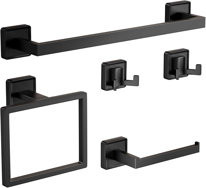 5-Pieces Matte Black Bathroom Hardware Accessories Set, SUS304 Stainless Steel by Gudetap