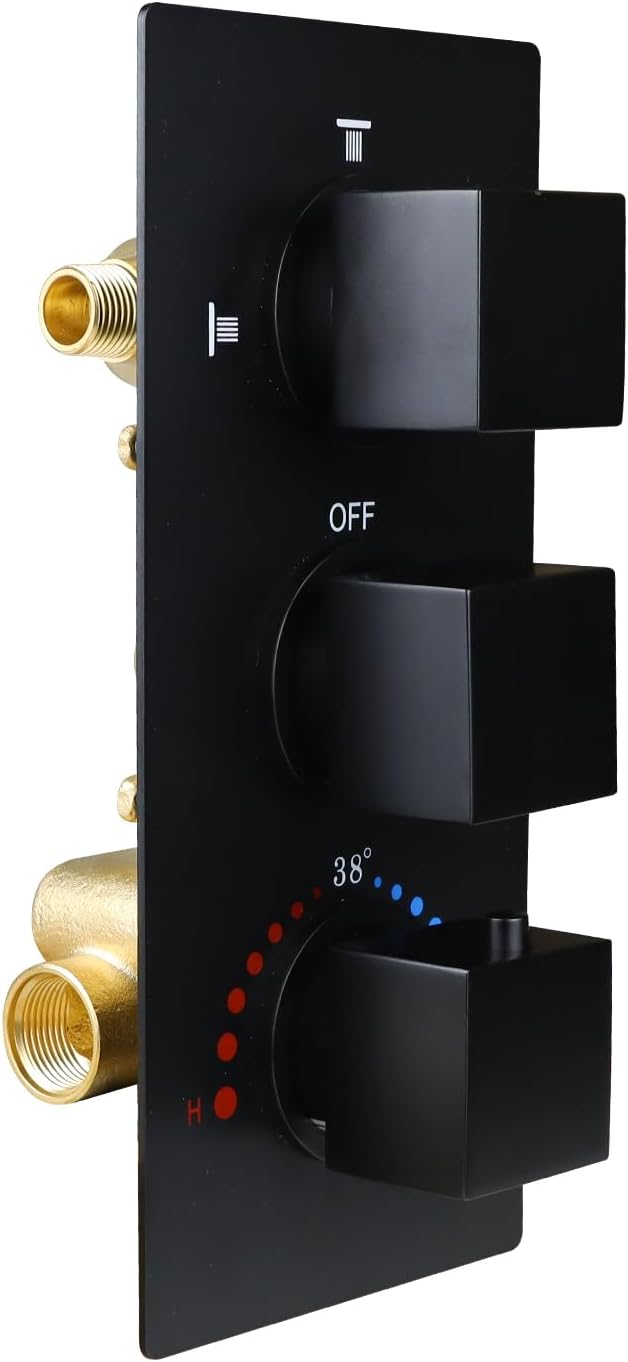 HOMEDEC Brass 3 Way Shower Diverter Valve, Thermostatic 3 Handle Control Shower by HOMEDEC