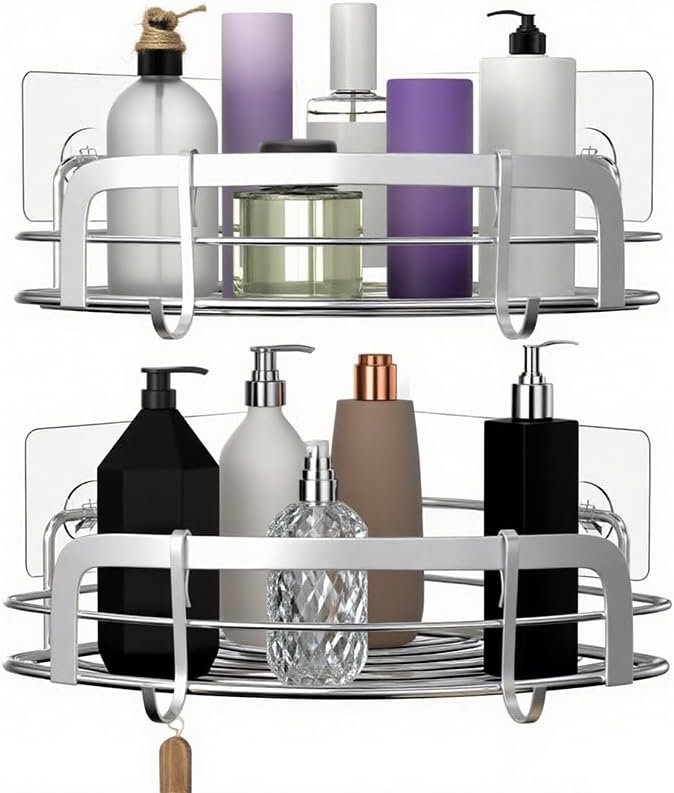 STEUGO 2 Pack Shower Caddy Corner, Bathroom Corner Shower Shelfs, Adhesive Wall - Image 7