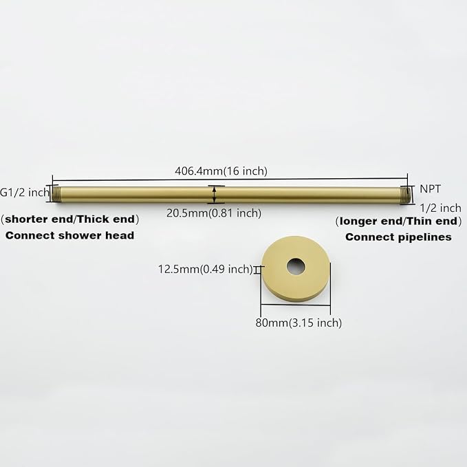 RANDOM Shower Arm with Flange, Brushed Gold.RD91038-16BG - Image 8