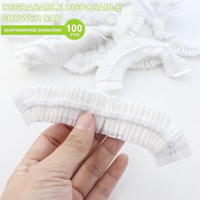 100 Pcs Disposable Shower Caps, Waterproof Bath Caps, Biodegradable disposable - Image 3