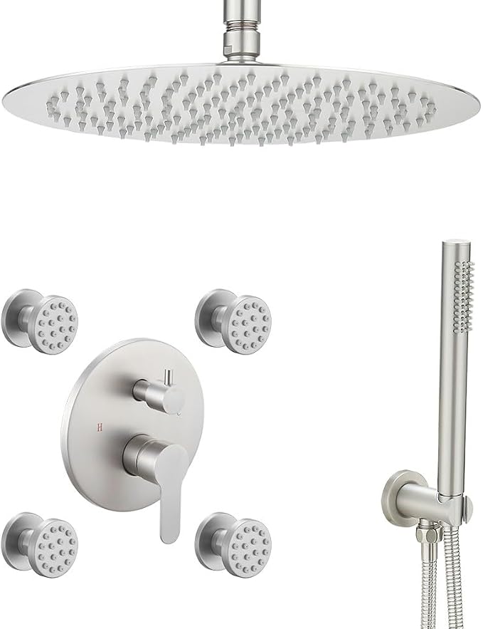 Brushed Nickel Round Shower Faucet Set by Unknown