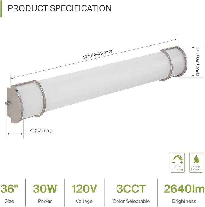 ASD LED 36" Vanity Flush Mount Light Fixture, Linear Bathroom Lighting Bar | - Image 2