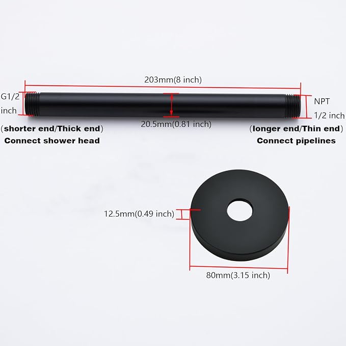 RANDOM Shower Arm with Flange, 8 Inches Ceiling Mount Shower Head Extension Arm - Image 5