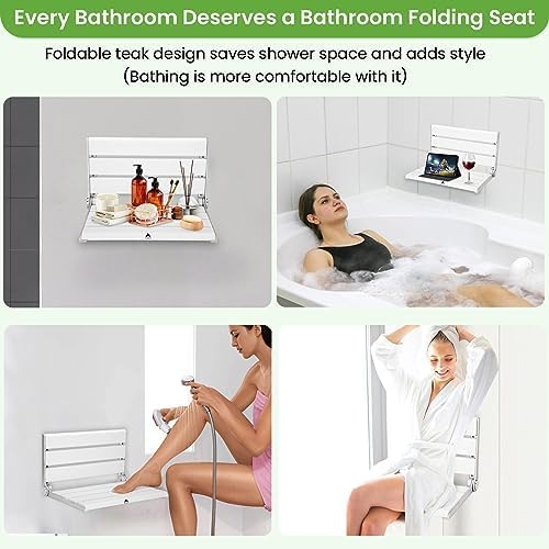 Wall Mounted Shower Seat – 16IN Teak Fold Down Shower Seat - Image 9
