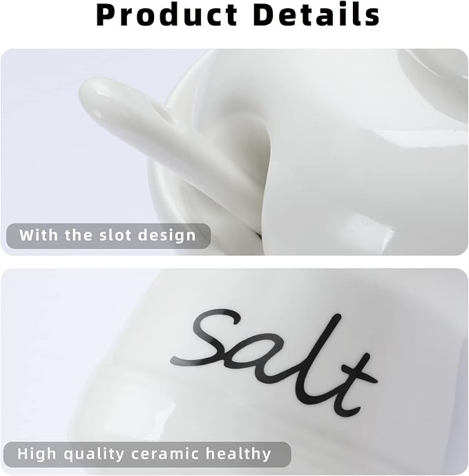 ONTUBE Ceramic Salt Bowl with Lid and Spoon 12oz - Image 6