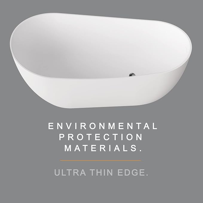 Cpingao Matte White Stone Resin Solid Surface Freestanding Bathtub, Modern - Image 4