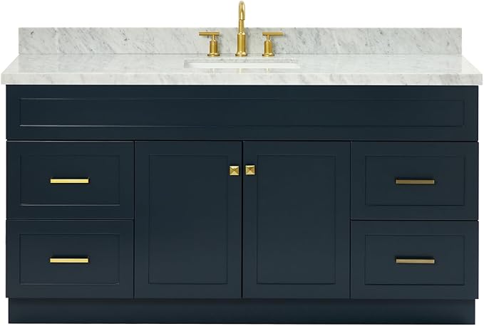 ARIEL Hamlet 67" Midnight Blue Bathroom Vanity, 1.5" Edge Italian Carrara by Ariel