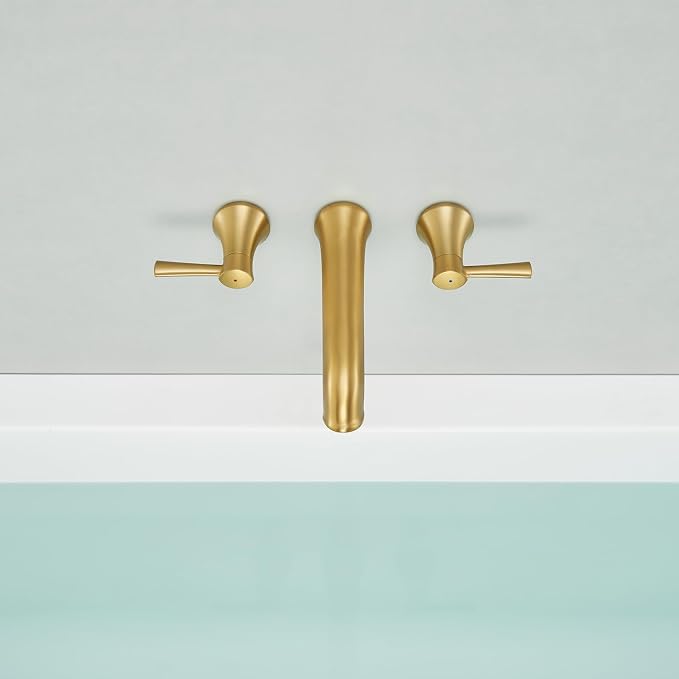 Wall Mount Tub Filler Brass Tub Faucet Brushed Gold Bathroom Bathtub Faucets - Image 5