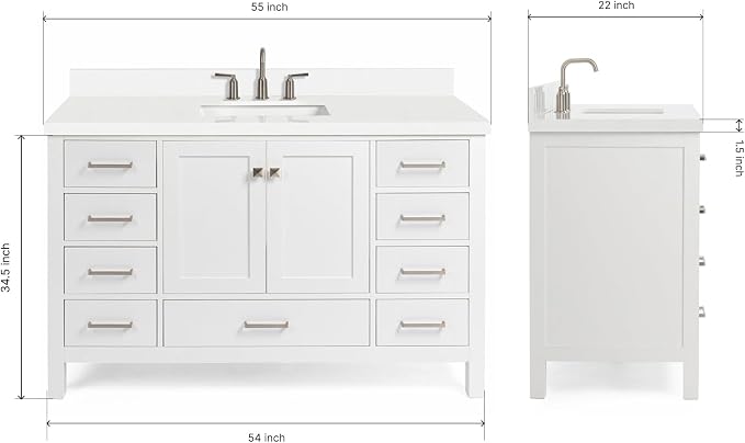 ARIEL Cambridge 55" White Bathroom Vanity - Image 2