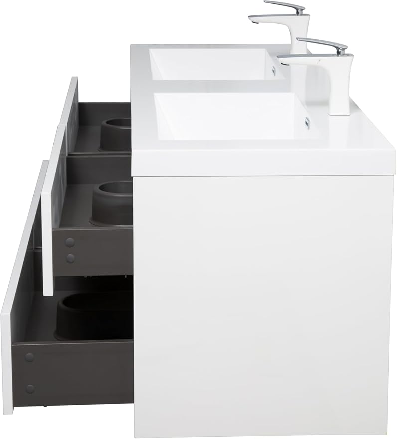 60" Wall-Mounted Bathroom Vanity, Double Sink Floating Cabinet - Image 9