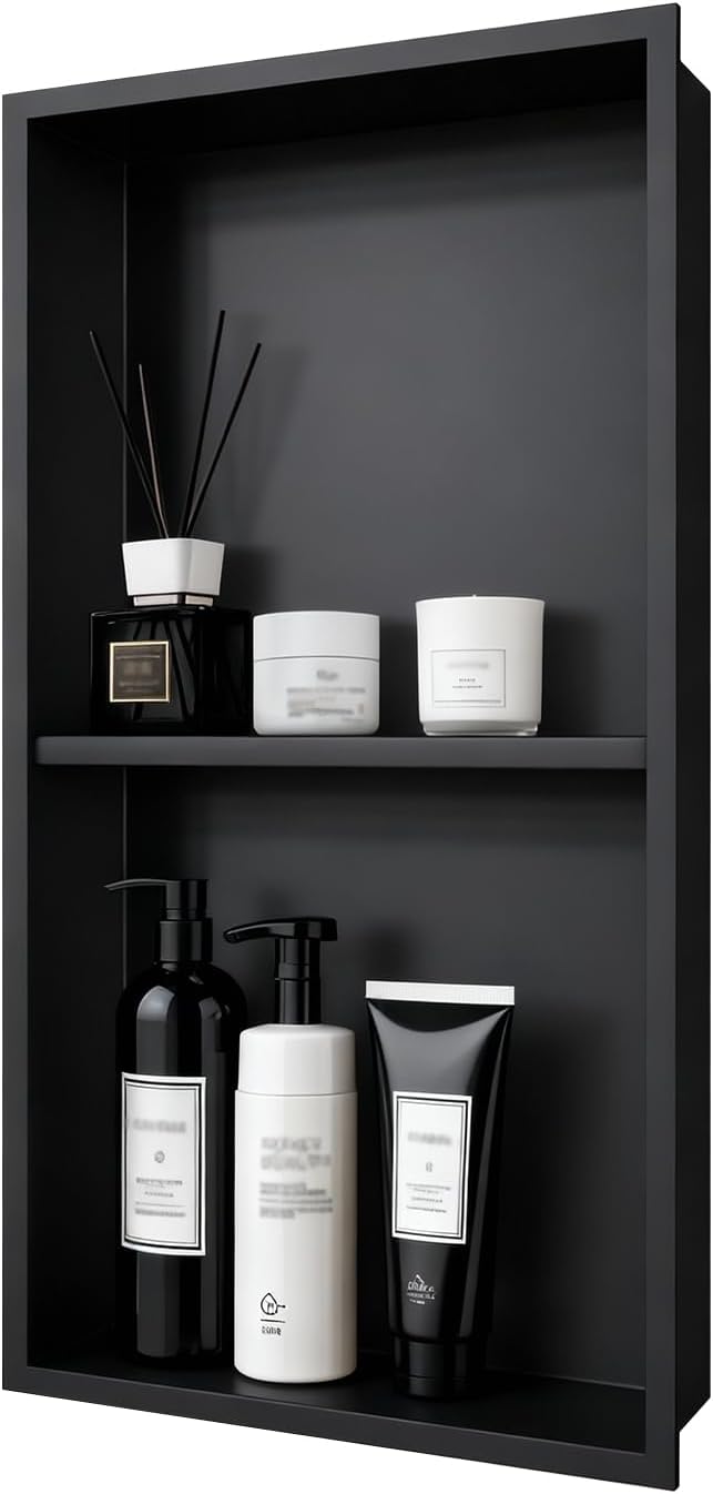 Shower Niche 12x24, Matte Black, No Tile Needed 304 Stainless Steel Recessed by Merranox