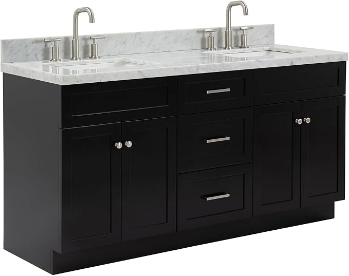 ARIEL Hamlet 67" Black Double Vanity, 1.5" Edge Italian Carrara Marble - Image 6