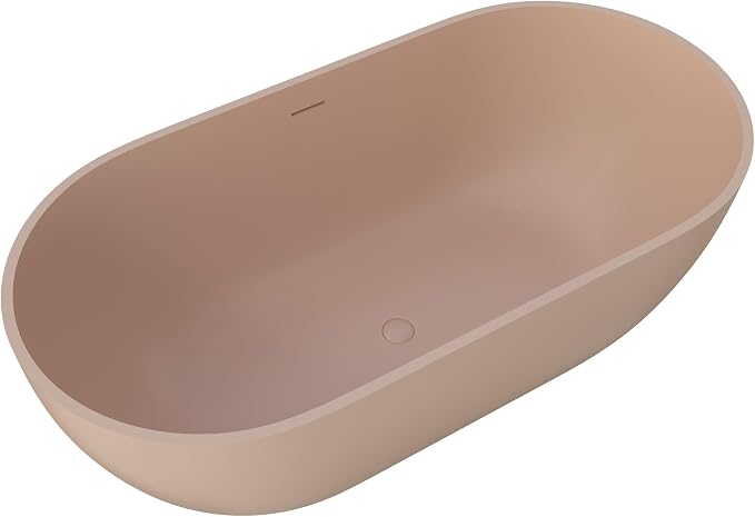 Premium 59" Pink-Sandstone Solid Surface Free Standing Tub, Upgraded Oval Resin - Image 5
