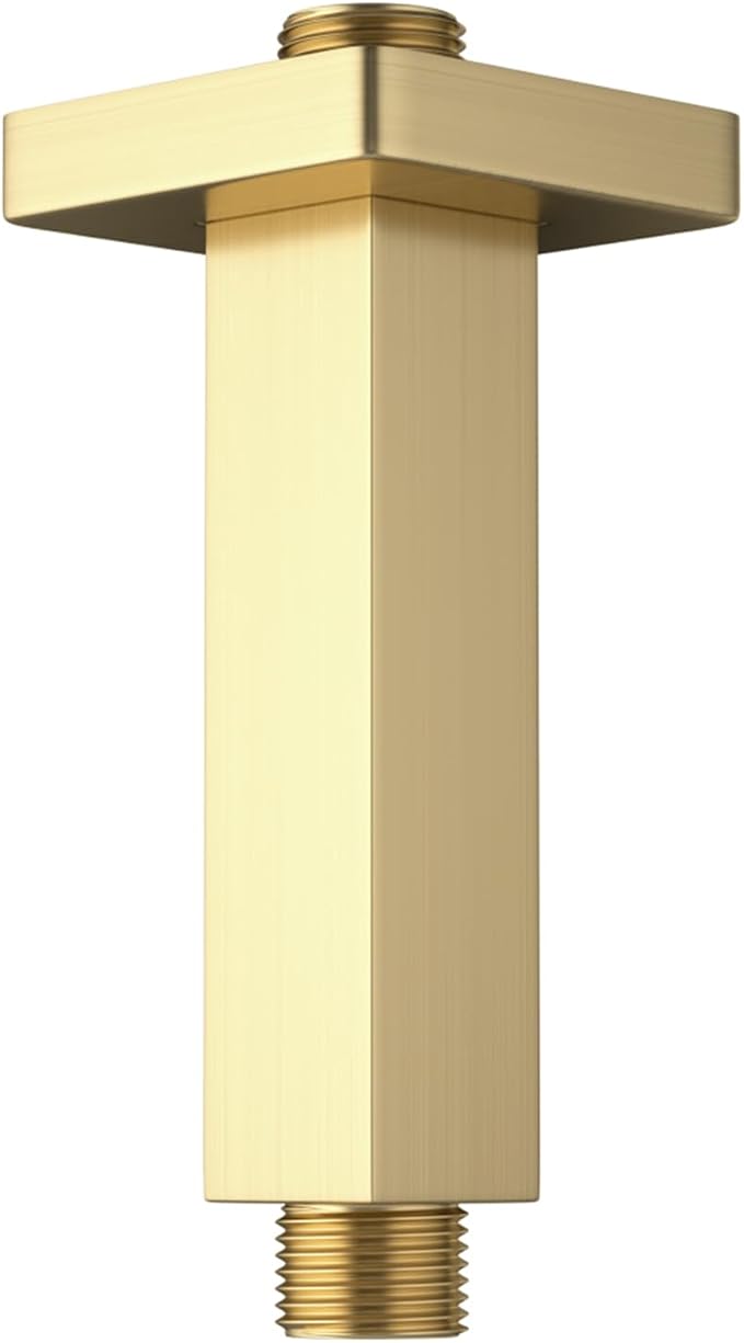Brushed Gold Shower Arm with Flange 4 inch Square Shower Head Extension Arm by KATAIS