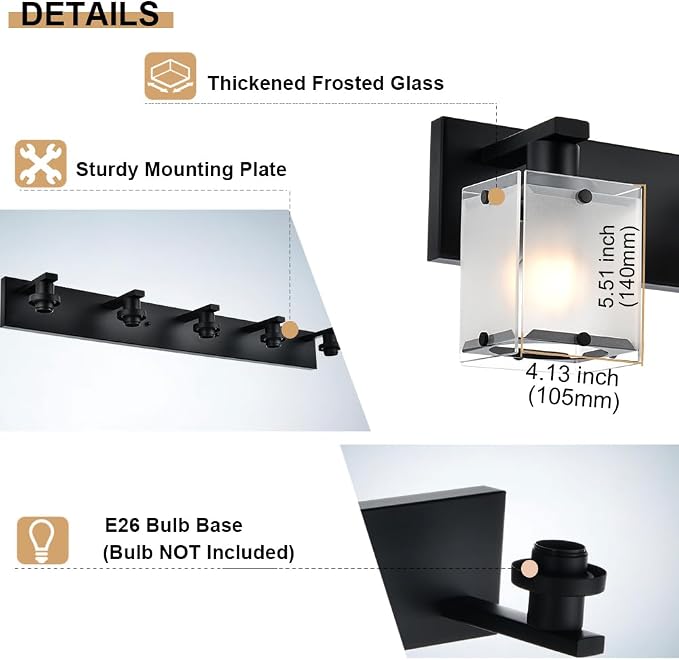 4-Lights Bathroom Vanity Lighting Over Mirror, E26 Bulb Base - Image 7