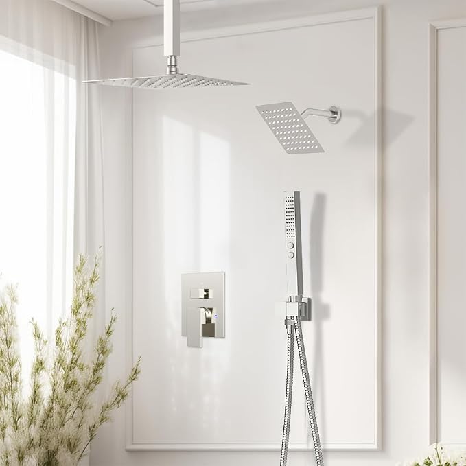 Rain Shower System Brushed Nickel, STARBATH Ceiling Mount 12'' Rain Shower Head - Image 6