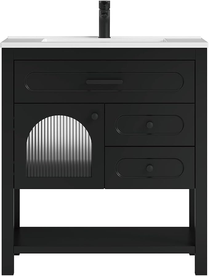 30 Inch Bathroom Vanity with Sink, Modern Black Bathroom Vanity with - Image 8