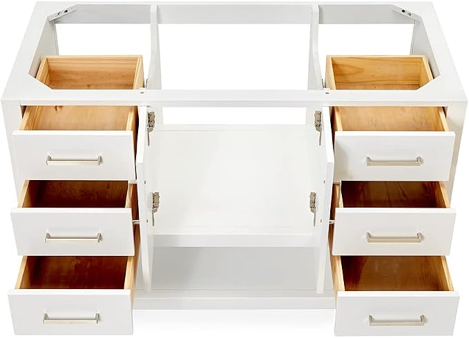 ARIEL 48" White Bathroom Vanity Base Cabinet, Center Rectangular Sink, 2 Soft - Image 5