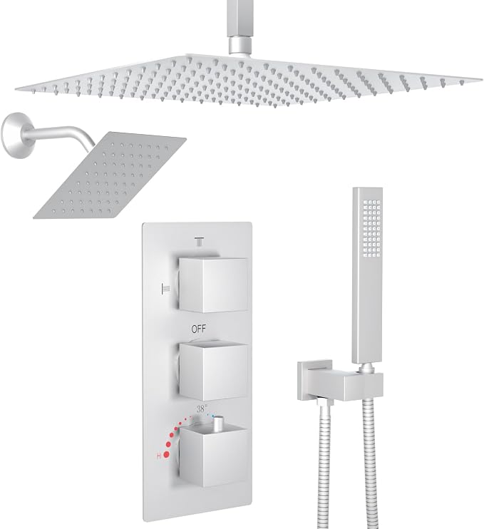 Enga Dual Rain Shower Head System, 16 Inch Ceiling Mount Shower Head by Enga