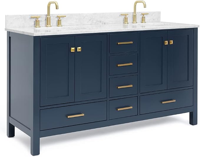 ARIEL Cambridge 61 Inch Midnight Blue Bathroom Vanity Double Sink, Solid Wood - Image 10
