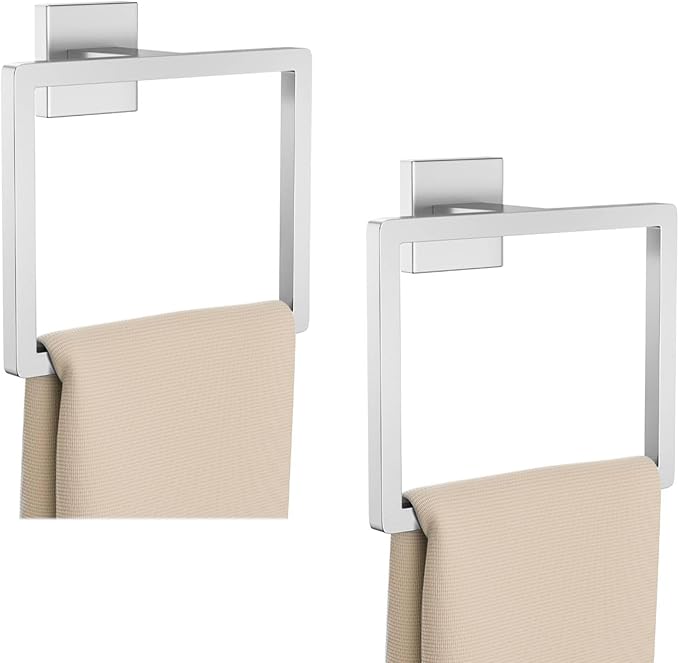 2-Piece Brushed Nickel Square Towel Ring, Modern Hand Towel Holder by Kiakuoow