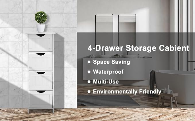 Bonnlo Skinny Bathroom Floor Storage Cabinet, Wooden Modern Thin Free Standing - Image 7