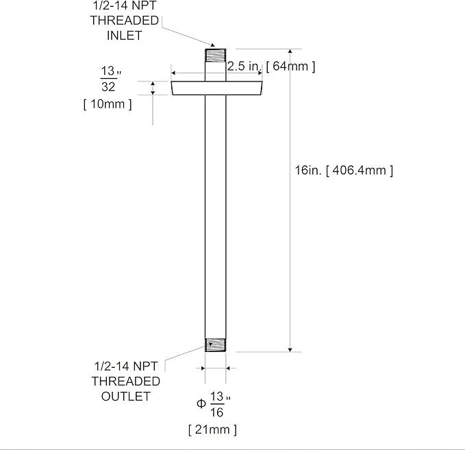OFFO Shower Arm with Flange, 16 in Ceiling Mount Replacement Rain Shower Head - Image 6